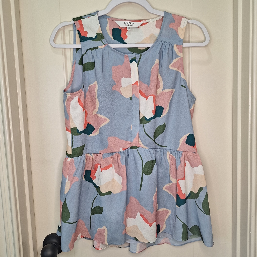 Crosby By Mollie Burch Floral Sleeveless Top Secret Garden Blue Pink Xs